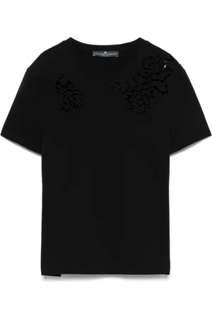ERMANNO SCERVINO Koszulki, Kobieta, Czarny, M, Czarna koszulka z okrągłym dekoltem i polo