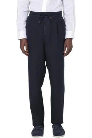 Brunello Cucinelli Spodnie, Mężczyzna, Niebieski, 2XL, Niebieskie lniane spodnie z wiązaniem