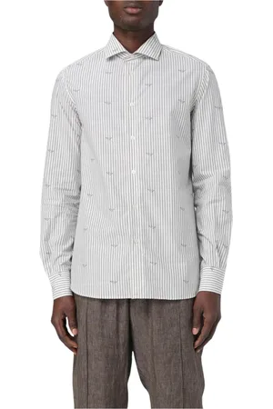 Emporio Armani Koszule, Mężczyzna, Szary, XL, Elegancka Koszula w Paski