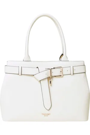 Twin-Set Torebki, Kobieta, Biały, ONE SIZE, Czarna skórzana torba tote