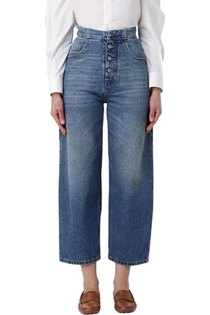 Maison Margiela Jeansy, Kobieta, Niebieski, W27, Stylowe Spodnie z Szeroką Nogawką na Guziki