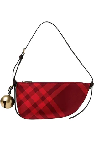 Burberry Torebki, Kobieta, Czerwony, ONE SIZE, Czerwona Torebka na Ramię w Kratkę z Dzwonkiem