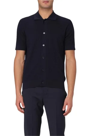 Paolo Pecora Swetry, Mężczyzna, Niebieski, S, Niebieska Swetrowa Koszula Polo Slim Fit
