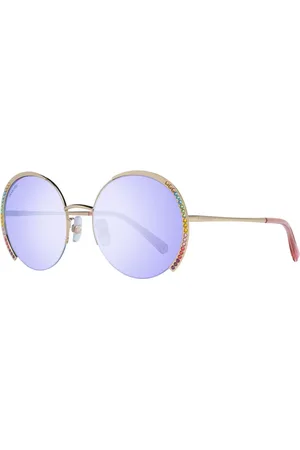 Swarovski Akcesoria, Kobieta, Żółty, ONE SIZE, Okrągłe okulary przeciwsłoneczne z niebieskimi szkłami