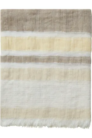 PESERICO SIGN Akcesoria, Kobieta, Wielobarwność, ONE SIZE, Lniana bawełniana chusta z dżetami w splot jacquard
