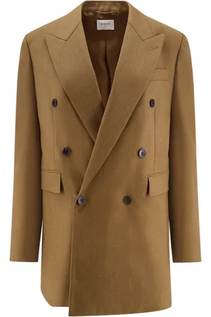 Saint Laurent Płaszcze, Kobieta, brązowy, S, Brązowy Dwurzędowy Wełniany Blezer