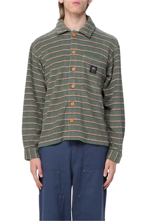 Brain Dead Koszule, Mężczyzna, Zielony, L, Paski Fleece Casual Koszula Zielona