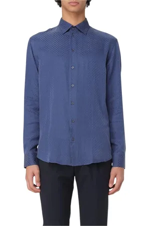 Emporio Armani Koszule, Mężczyzna, Niebieski, M, Jedwabna Koszula w Kolorze Indygo