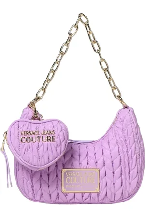 VERSACE Torebki, Kobieta, Fioletowy, ONE SIZE, Nylon, Pikowana Fioletowa Torba na Ramię z Portmonetką