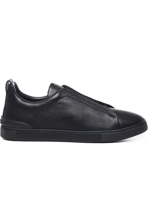Ermenegildo Zegna Buty, Mężczyzna, Czarny, 42 EU, Len, Czarne Sneakersy z Elastycznymi Paskami