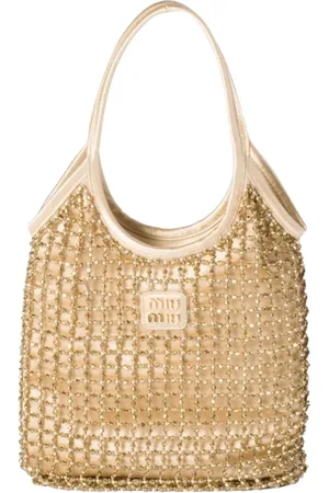 Miu Miu Torebki, Kobieta, Beżowy, ONE SIZE, Platinum Beaded Torba na ramię