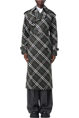 Burberry Płaszcze, Kobieta, Zielony, 3XS, Zielony Wełniany Trencz