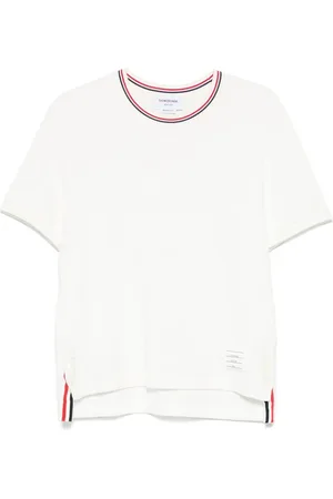 Thom Browne Koszulki, Mężczyzna, Biały, XL, Biała Koszulka z Okrągłym Dekoltem i Krótkim Rękawem