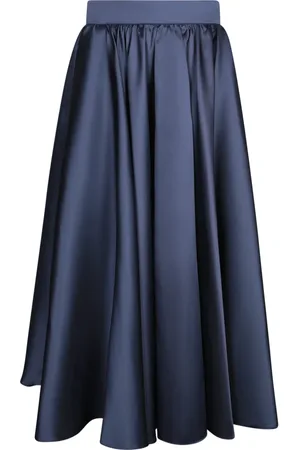 BLANCA Spódnice, Kobieta, Niebieski, L, Niebieska Satynowa Spódnica Midi Elegancki Styl