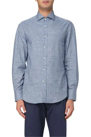 Brunello Cucinelli Koszule, Mężczyzna, Niebieski, M, Denim, Denim Button-Up Casual Koszula