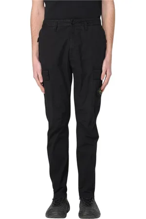 Stone Island Spodnie, Mężczyzna, Czarny, W38, Spodnie Cargo z Wieloma Kieszeniami