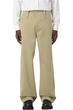 Burberry Spodnie, Mężczyzna, Beżowy, S, Wide Leg Cotton Trousers