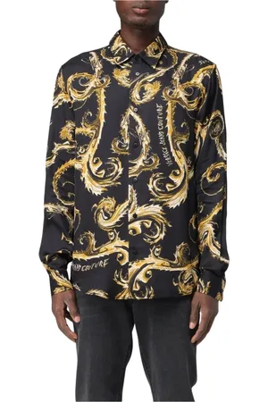 VERSACE Koszule, Mężczyzna, Czarny, XS, Barokowy Print Jedwabna Koszula Mężczyźni Czarna