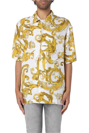 VERSACE Koszule, Mężczyzna, Wielobarwność, S, Koszula Jedwabna z Barokowym Nadrukiem Stylowy Mężczyzna