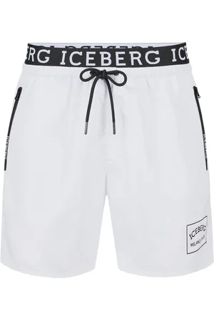 Iceberg Stroje kąpielowe, Mężczyzna, Biały, XL, Optyczne białe kąpielówki z logo w pasie i kontrastowym sznurkiem