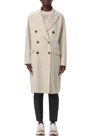 Brunello Cucinelli Płaszcze, Kobieta, Szary, S, Elegancki Wełniany Płaszcz w Szarym