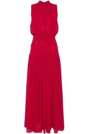 Diane von Furstenberg Sukienki, Kobieta, Czerwony, L, Czerwona Sukienka z Georgette Crepe i Plisami