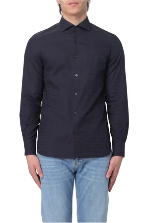Emporio Armani Koszule, Mężczyzna, Niebieski, XL, Koszula z nadrukiem logo