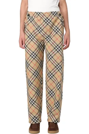 Burberry Spodnie, Mężczyzna, Beżowy, L, Beżowe Spodnie w Kratę Casual
