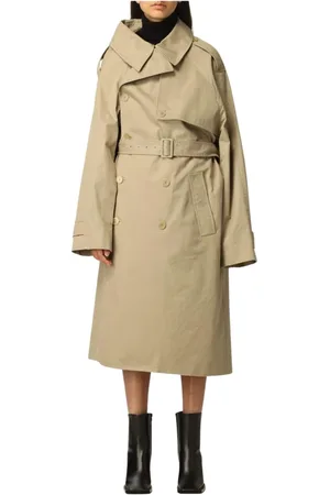 Balenciaga Płaszcze, Kobieta, Beżowy, S, Len, Asymetryczny Trencz z Gabardyny