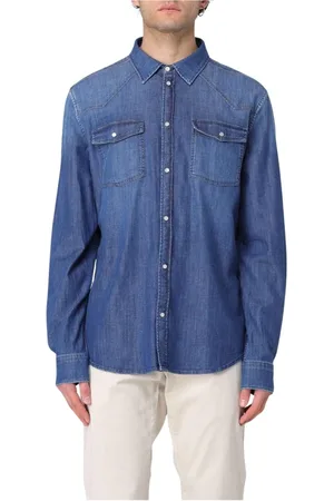 Dondup Koszule, Mężczyzna, Niebieski, XL, Denim, Niebieska Koszula Casual z Długim Rękawem