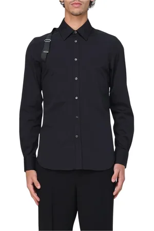 Alexander McQueen Koszule, Mężczyzna, Czarny, XL, Czarna Koszula Poplinowa z Szczegółem Paska