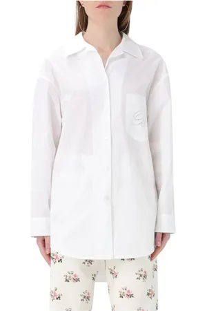 BLUMARINE Bluzki, Kobieta, Biały, 2XS, Koszula Poplinowa z Kieszonką ze Strasem