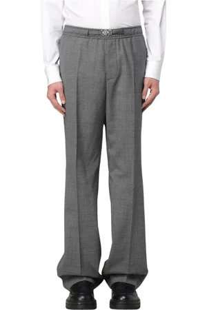 VERSACE Spodnie, Mężczyzna, Czarny, M, Len, Węglowe Spodnie Glen Plaid o Szerokich Nogawkach