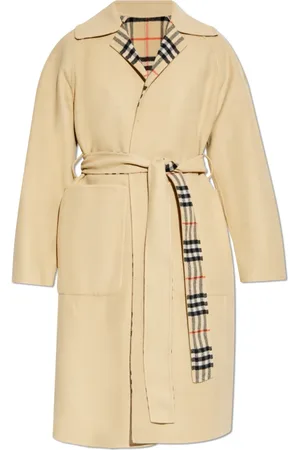 Burberry Płaszcze, Kobieta, Beżowy, 2XS, Wełna, Wełniany płaszcz z paskiem