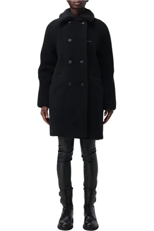FAY Płaszcze, Kobieta, Czarny, S, Czarny Shearling Double Breasted Coat