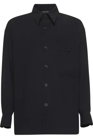 Giorgio Armani Koszule, Mężczyzna, Niebieski, XL, Niebieska Wełniana Koszula Luźny Krój