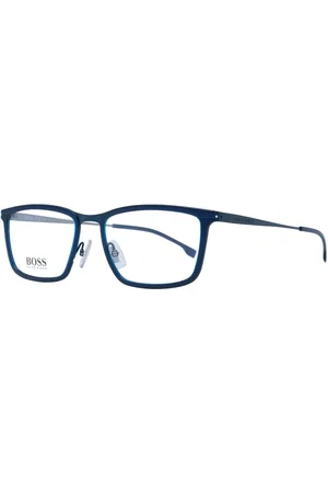 HUGO BOSS Akcesoria, Mężczyzna, Niebieski, ONE SIZE, Niebieskie Okulary Optyczne z Stali Nierdzewnej w Kształcie Prostokąta