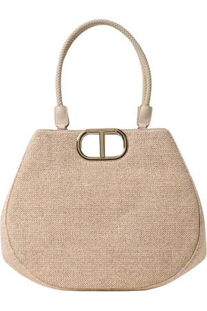 Twin-Set Torebki, Kobieta, Beżowy, ONE SIZE, Elegant Straw Tote Bag