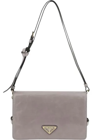 Prada Torebki, Kobieta, Szary, ONE SIZE, Szara Skórzana Torba na Ramię