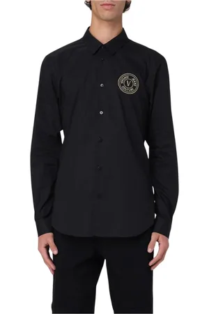 VERSACE Koszule, Mężczyzna, Czarny, XS, Elegancka Czarna Koszula z Guzikami
