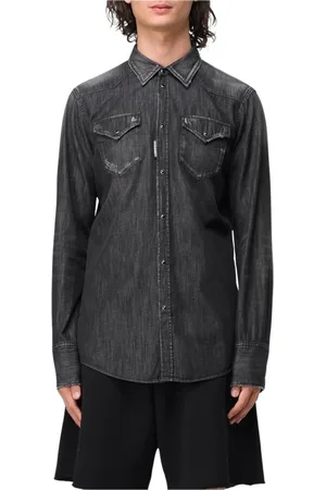 Dsquared2 Koszule, Mężczyzna, Czarny, M, Denim, Klasyczna Westernstyle Koszula Denimowa