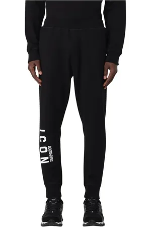 Dsquared2 Spodnie, Mężczyzna, Czarny, 2XL, Czarne Spodnie Icon Joggers Side Logo
