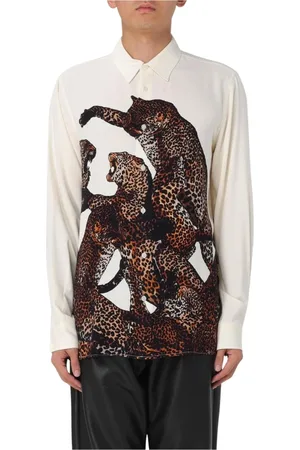 Roberto Cavalli Koszule, Mężczyzna, Wielobarwność, M, Jedwabna Koszula z Wzorem Leoparda