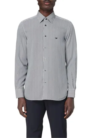 Emporio Armani Koszule, Mężczyzna, Niebieski, XL, Wielokolorowa Paskowana Jedwabna Koszula