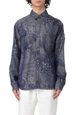 Etro Koszule, Mężczyzna, Niebieski, L, Denim, Klasyczna Koszula Denim Nowoczesny Styl
