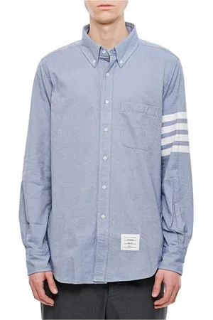 Thom Browne Koszule, Mężczyzna, Niebieski, XL, Niebieska Koszula w Paski Oxford