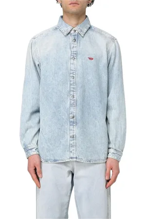 Diesel Koszule, Mężczyzna, Niebieski, M, Denim, Acid Wash Denim Koszula Długi Rękaw