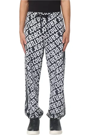 VERSACE Spodnie, Mężczyzna, Czarny, S, Logo Print Nowoczesne Spodnie