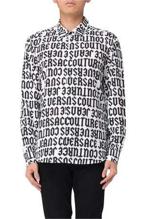 VERSACE Koszule, Mężczyzna, Czarny, M, Czarna Koszula z Nadrukiem