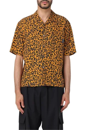 Palm Angels Koszule, Mężczyzna, Wielobarwność, M, Wielokolorowa Koszula z Krótkim Rękawem z Wzorem Leoparda